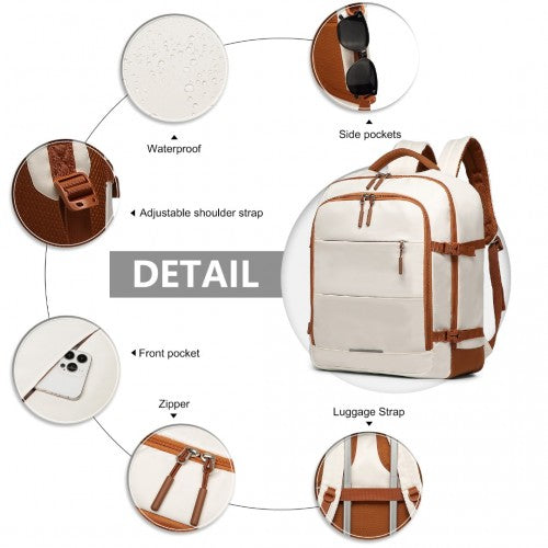 Kono Premium Carry - On Travel Backpack with Suitcase - Style Opening Multi - Level High - Capacity Cabin Bag - Beige And Brown