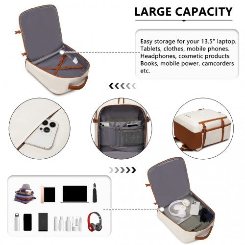 Kono Premium Carry - On Travel Backpack with Suitcase - Style Opening Multi - Level High - Capacity Cabin Bag - Beige And Brown