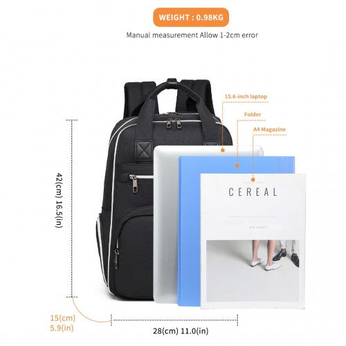 Kono Classic Multi Functional Changing Backpack With USB Charging Interface - Black