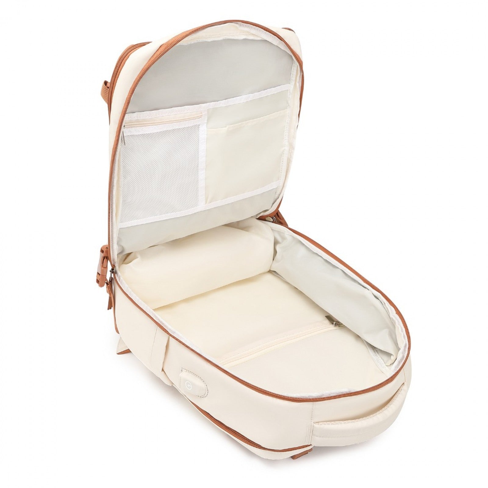 Kono Multi - Functional Breathable Travel Backpack With USB Charging Port And Separate Shoe Compartment - Beige And Brown