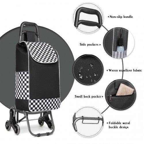 Kono 6 Wheel Push Shopping Trolley - Black