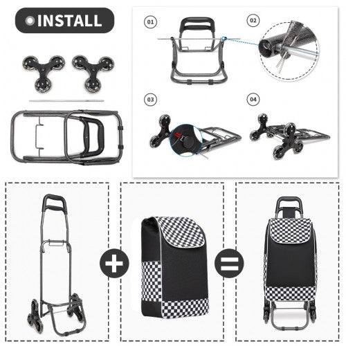 Kono 6 Wheel Push Shopping Trolley - Black