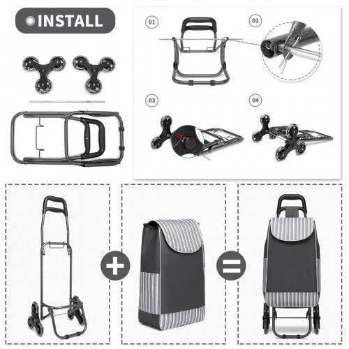 Kono 6 Wheel Push Shopping Trolley - Grey