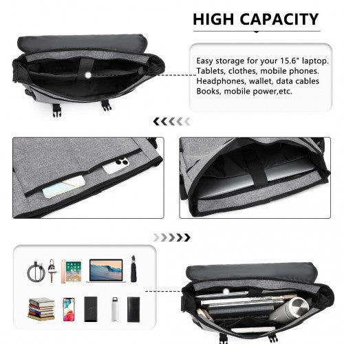 Kono High Security Messenger Bag Satchel Shoulder Bag - Grey