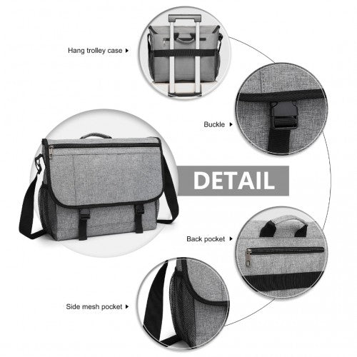 Kono High Security Messenger Bag Satchel Shoulder Bag - Grey