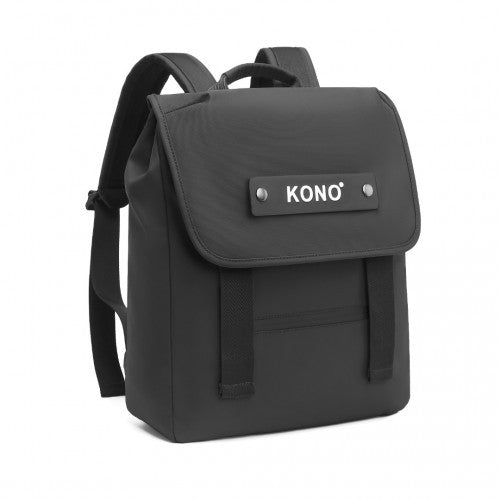 Kono PVC Coated Water - resistant Streamlined And Innovative Flap Backpack - Black