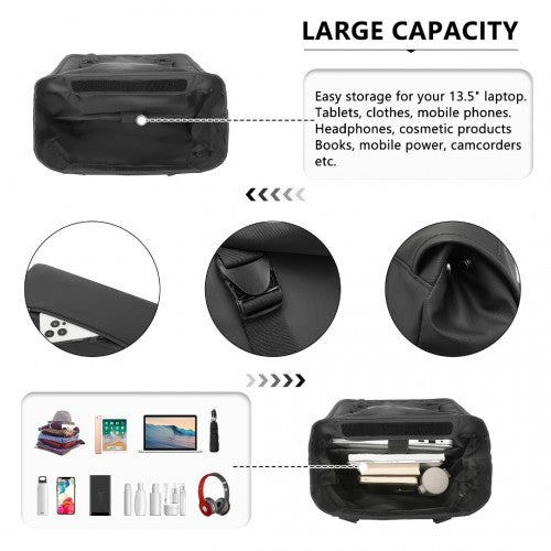 Kono PVC Coated Water - resistant Streamlined And Innovative Flap Backpack - Black