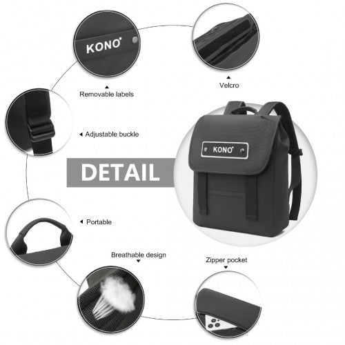 Kono PVC Coated Water - resistant Streamlined And Innovative Flap Backpack - Black