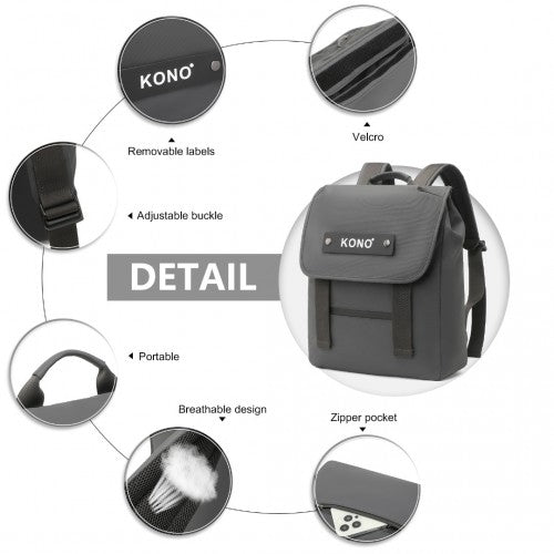 Kono PVC Coated Water - resistant Streamlined And Innovative Flap Backpack - Grey