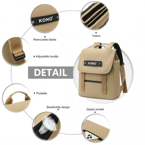 Kono PVC Coated Water - resistant Streamlined And Innovative Flap Backpack - Khaki