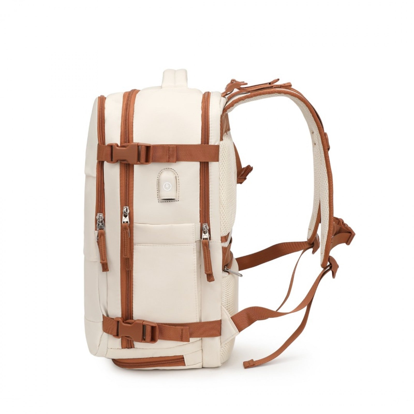 Kono Multi - Functional Breathable Travel Backpack With USB Charging Port And Separate Shoe Compartment - Beige And Brown