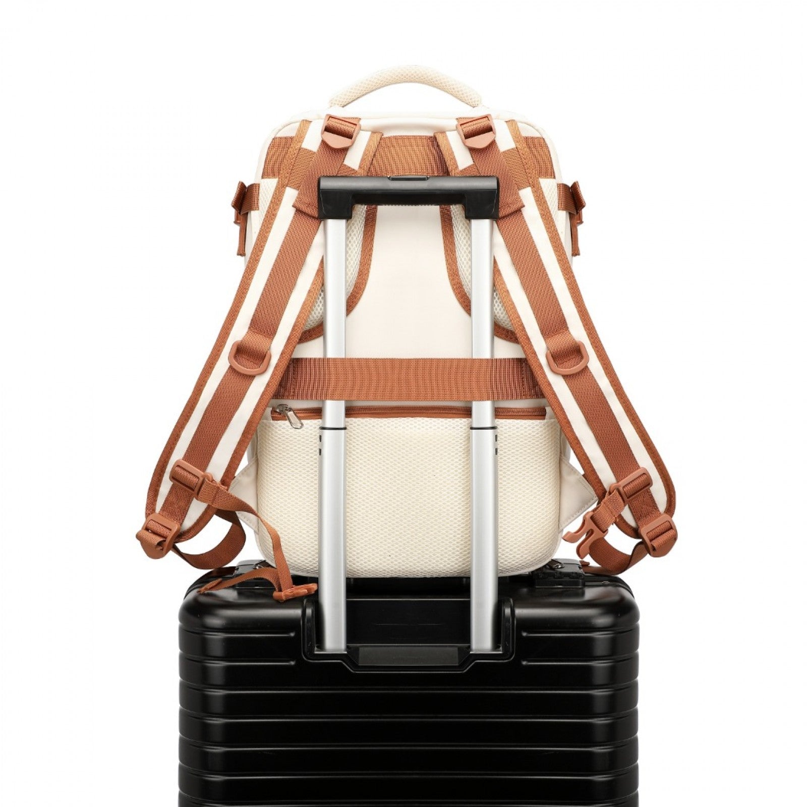 Kono Multi - Functional Breathable Travel Backpack With USB Charging Port And Separate Shoe Compartment - Beige And Brown