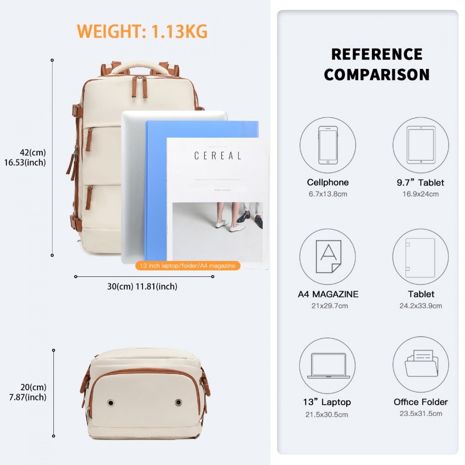 Kono Multi - Functional Breathable Travel Backpack With USB Charging Port And Separate Shoe Compartment - Beige And Brown