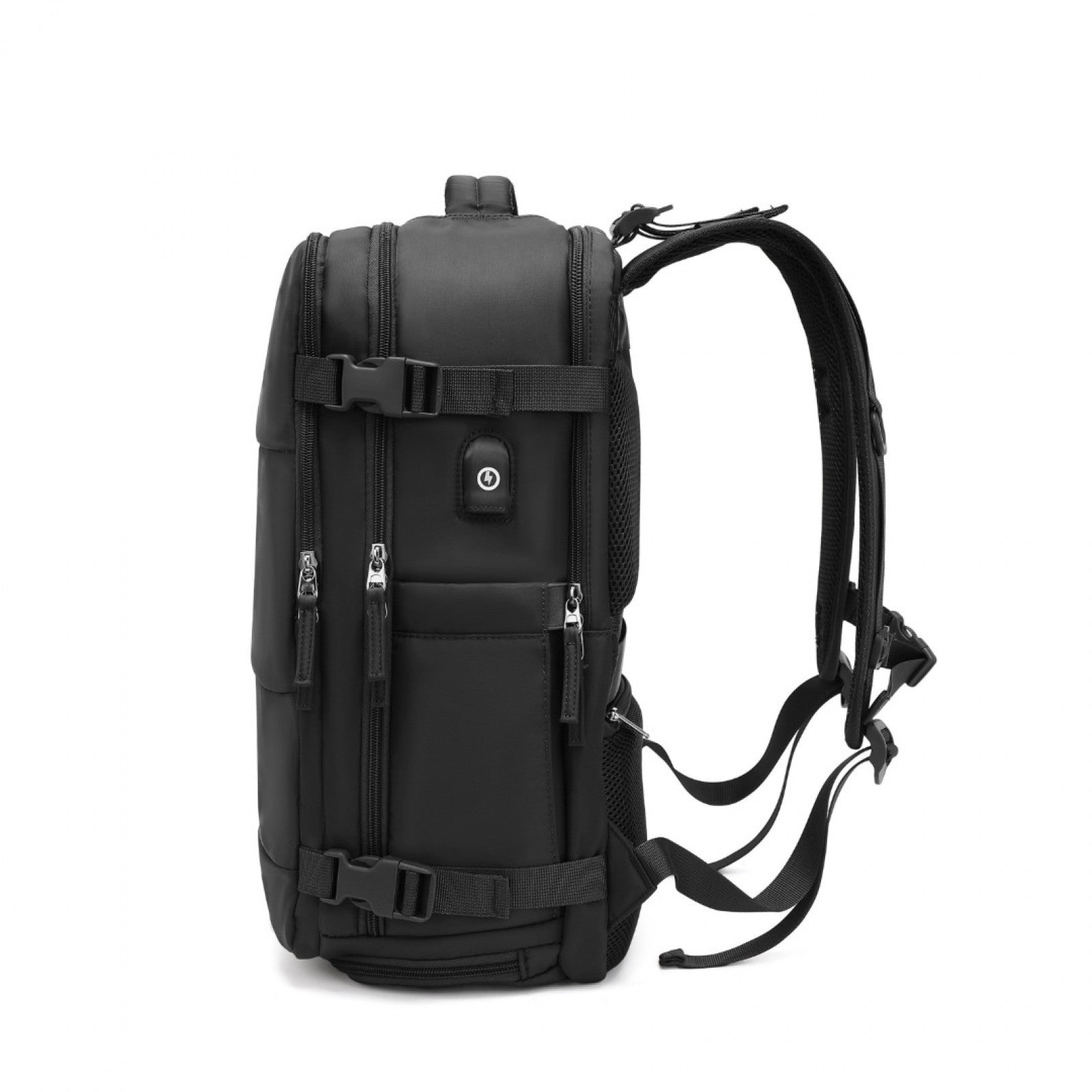 Kono Multi - Functional Breathable Travel Backpack With USB Charging Port And Separate Shoe Compartment - Black, Grey & Beige