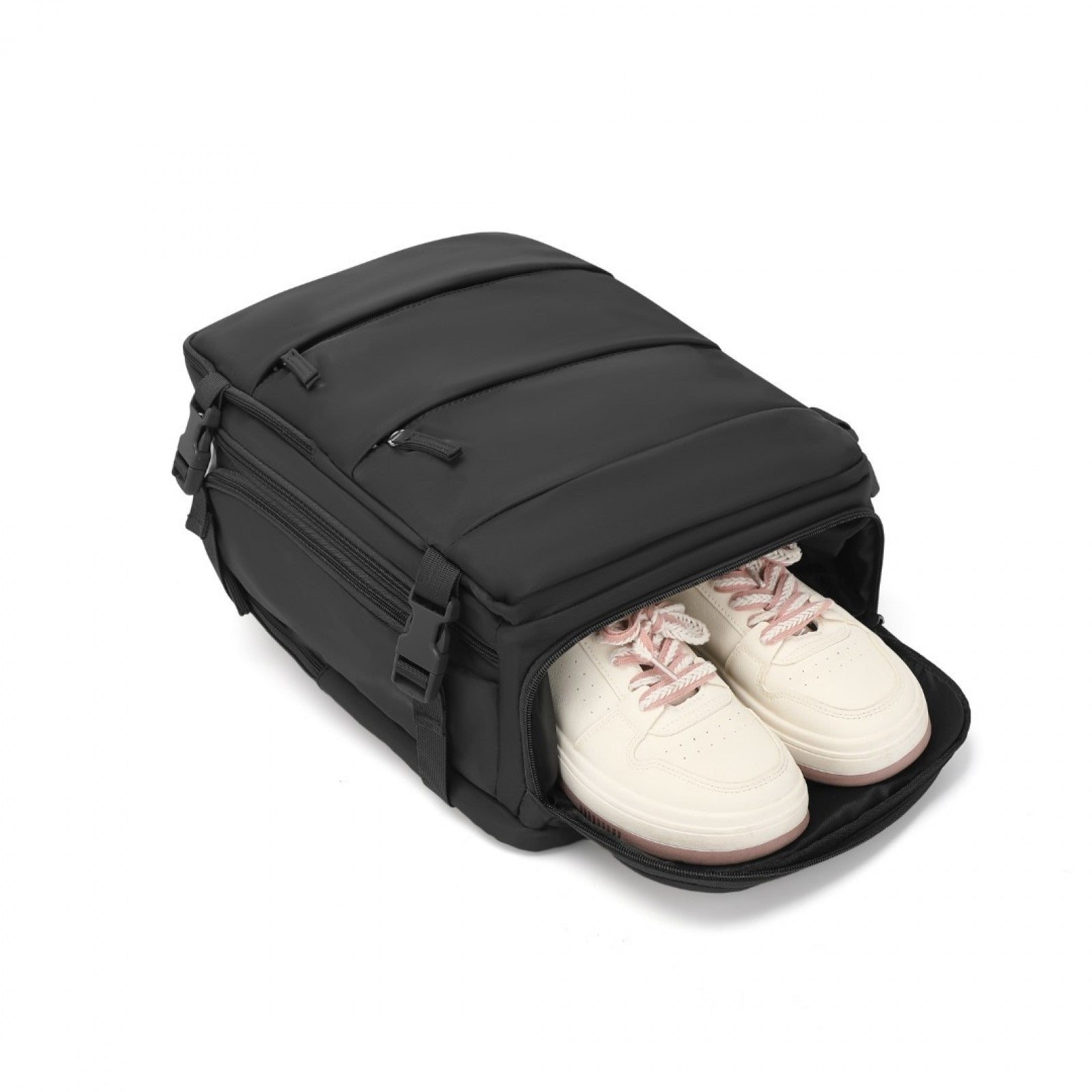 Kono Multi - Functional Breathable Travel Backpack With USB Charging Port And Separate Shoe Compartment - Black, Grey & Beige