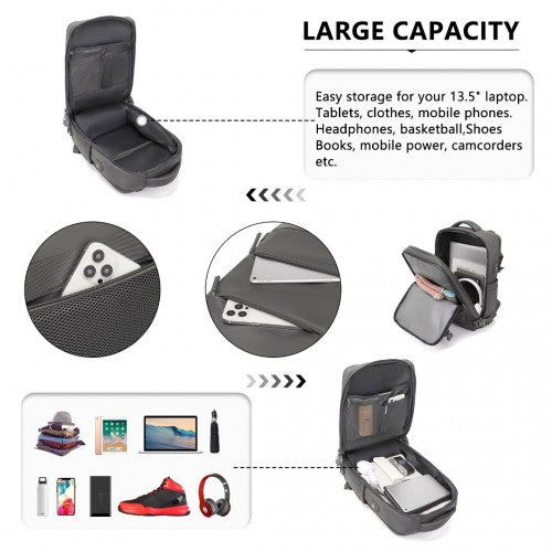 Kono Multi - Functional Breathable Travel Backpack With USB Charging Port And Separate Shoe Compartment - Grey