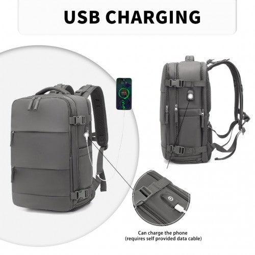 Kono Multi - Functional Breathable Travel Backpack With USB Charging Port And Separate Shoe Compartment - Grey