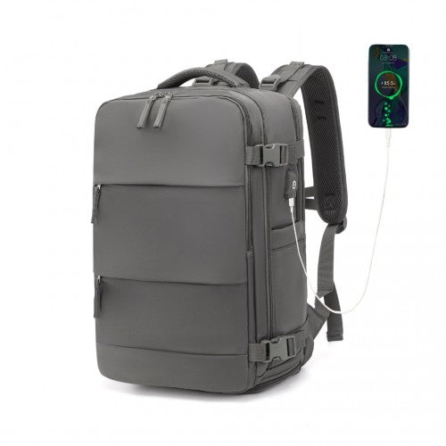 Kono Multi - Functional Breathable Travel Backpack With USB Charging Port And Separate Shoe Compartment - Grey