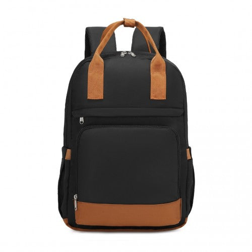 Kono Multi - Compartment Laptop Backpack with Type - C USB Charging Port and Small Pouch for Daily Commute and Travel - Black And Brown