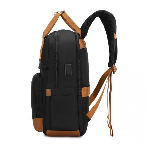 Kono Multi - Compartment Laptop Backpack with Type - C USB Charging Port and Small Pouch for Daily Commute and Travel - Black And Brown