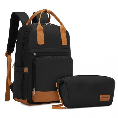 Kono Multi - Compartment Laptop Backpack with Type - C USB Charging Port and Small Pouch for Daily Commute and Travel - Black And Brown