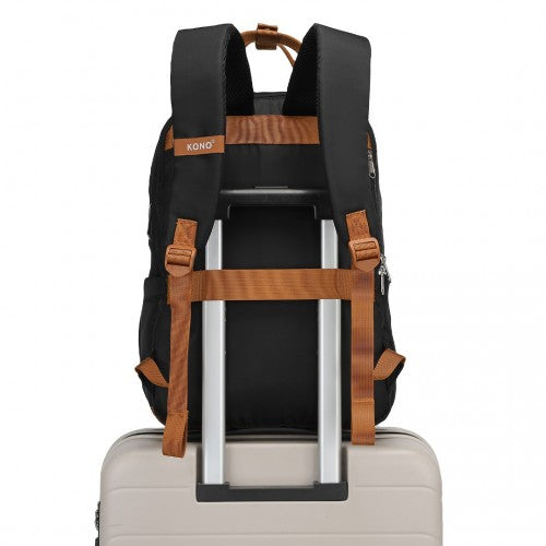 Kono Multi - Compartment Laptop Backpack with Type - C USB Charging Port and Small Pouch for Daily Commute and Travel - Black And Brown