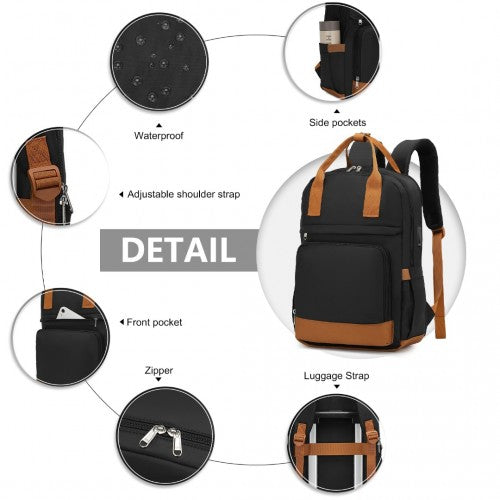Kono Multi - Compartment Laptop Backpack with Type - C USB Charging Port and Small Pouch for Daily Commute and Travel - Black And Brown