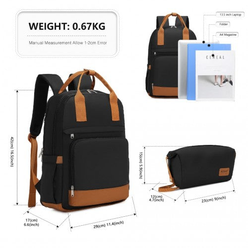 Kono Multi - Compartment Laptop Backpack with Type - C USB Charging Port and Small Pouch for Daily Commute and Travel - Black And Brown