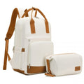 Kono Multi - Compartment Laptop Backpack with Type - C USB Charging Port and Small Pouch for Daily Commute and Travel - Cream And Brown
