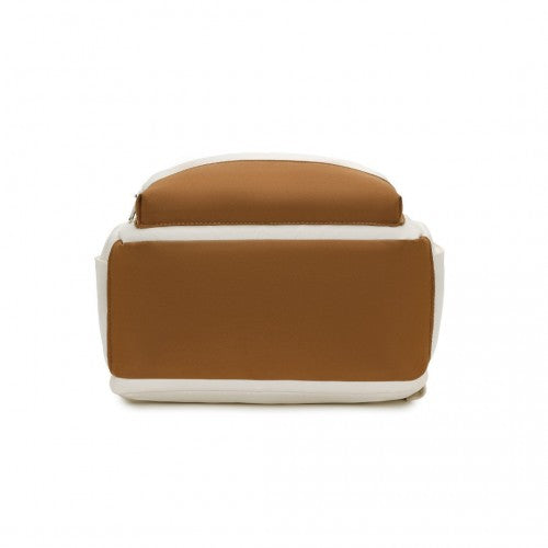 Kono Multi - Compartment Laptop Backpack with Type - C USB Charging Port and Small Pouch for Daily Commute and Travel - Cream And Brown