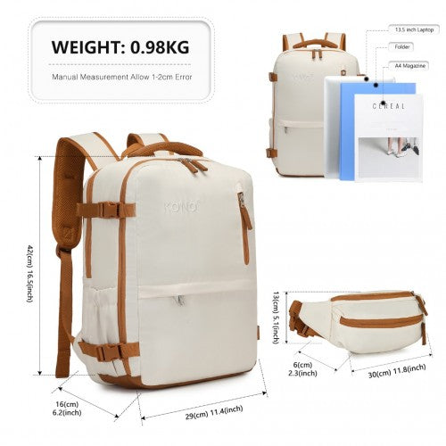 Kono Ultimate Traveler's Backpack with Detachable Waist Pack and Integrated USB/Type - C Charging Ports - Beige And Brown