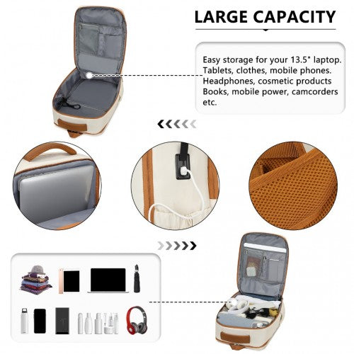 Kono Ultimate Traveler's Backpack with Detachable Waist Pack and Integrated USB/Type - C Charging Ports - Beige And Brown