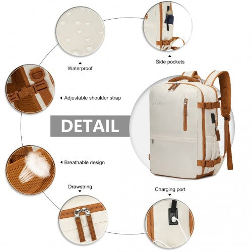 Kono Ultimate Traveler's Backpack with Detachable Waist Pack and Integrated USB/Type - C Charging Ports - Beige And Brown