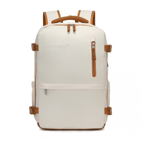 Kono Ultimate Traveler's Backpack with Detachable Waist Pack and Integrated USB/Type - C Charging Ports - Beige And Brown