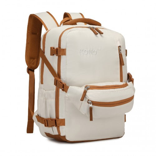 Kono Ultimate Traveler's Backpack with Detachable Waist Pack and Integrated USB/Type - C Charging Ports - Beige And Brown