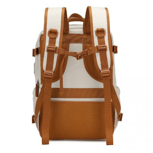 Kono Ultimate Traveler's Backpack with Detachable Waist Pack and Integrated USB/Type - C Charging Ports - Beige And Brown