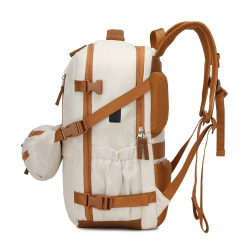 Kono Ultimate Traveler's Backpack with Detachable Waist Pack and Integrated USB/Type - C Charging Ports - Beige And Brown