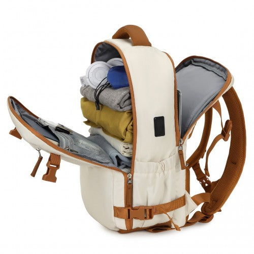 Kono Ultimate Traveler's Backpack with Detachable Waist Pack and Integrated USB/Type - C Charging Ports - Beige And Brown