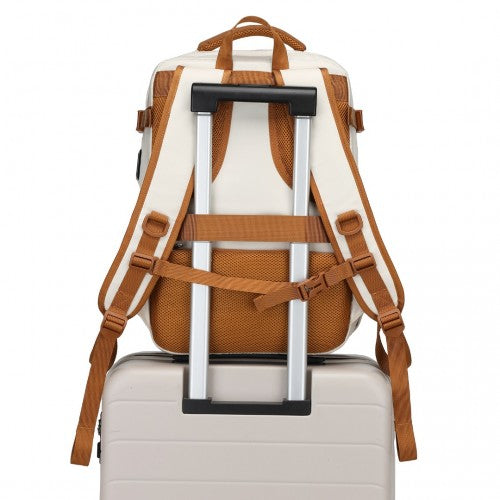 Kono Ultimate Traveler's Backpack with Detachable Waist Pack and Integrated USB/Type - C Charging Ports - Beige And Brown