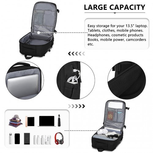 Kono Ultimate Traveler's Backpack with Detachable Waist Pack and Integrated USB/Type - C Charging Ports - Black
