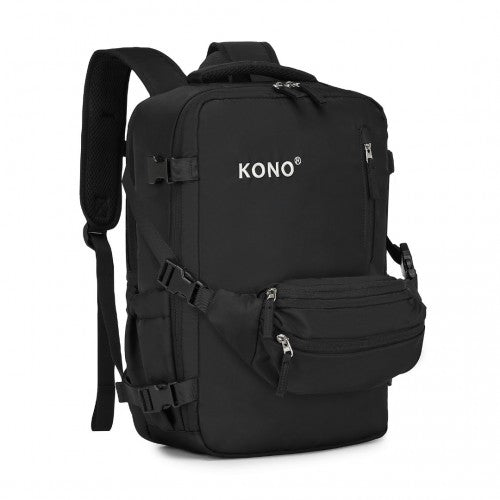 Kono Ultimate Traveler's Backpack with Detachable Waist Pack and Integrated USB/Type - C Charging Ports - Black