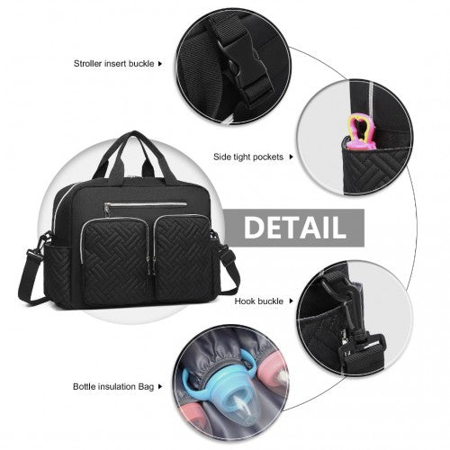 Kono Versatile Diaper Changing Tote Bag with Built - In Changing Mat Thermal Insulation Waterproof Design - Black