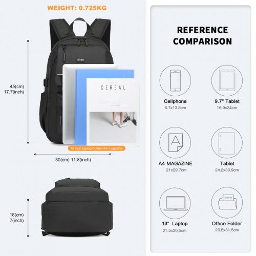 Kono PVC Coated Urban Water - Resistant Backpack with Reflective Safety Straps and Multi - Compartment Design - Black