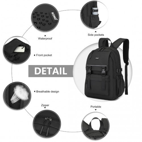 Kono PVC Coated Urban Water - Resistant Backpack with Reflective Safety Straps and Multi - Compartment Design - Black