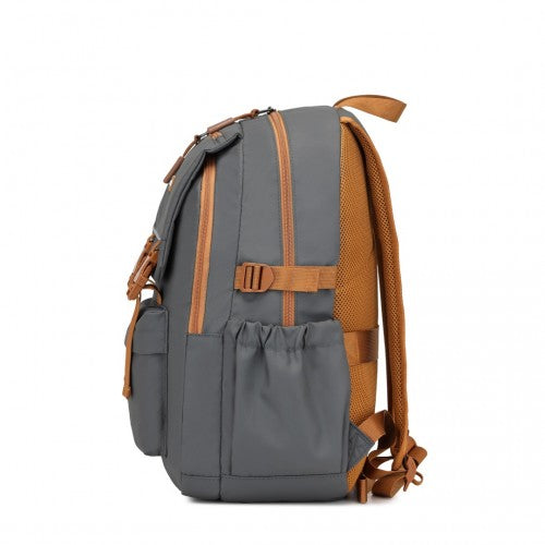 Kono PVC Coated Urban Water - Resistant Backpack with Reflective Safety Straps and Multi - Compartment Design - Grey and Brown