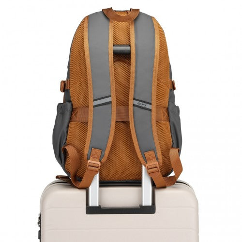 Kono PVC Coated Urban Water - Resistant Backpack with Reflective Safety Straps and Multi - Compartment Design - Grey and Brown