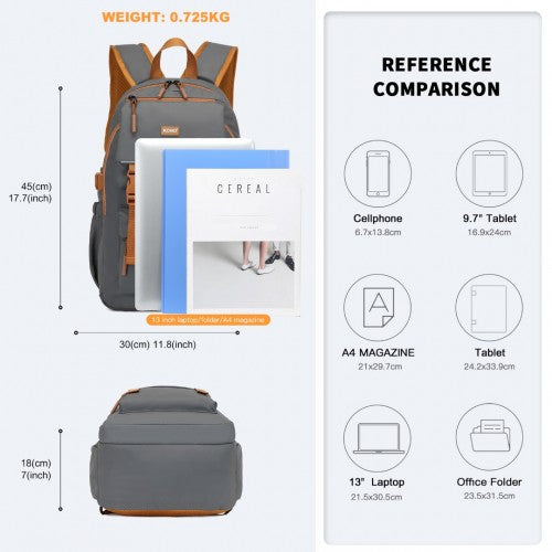 Kono PVC Coated Urban Water - Resistant Backpack with Reflective Safety Straps and Multi - Compartment Design - Grey and Brown