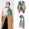 Women Fashion Long Shawl Grid Tassel Winter Warm Lattice Large Scarf - Green