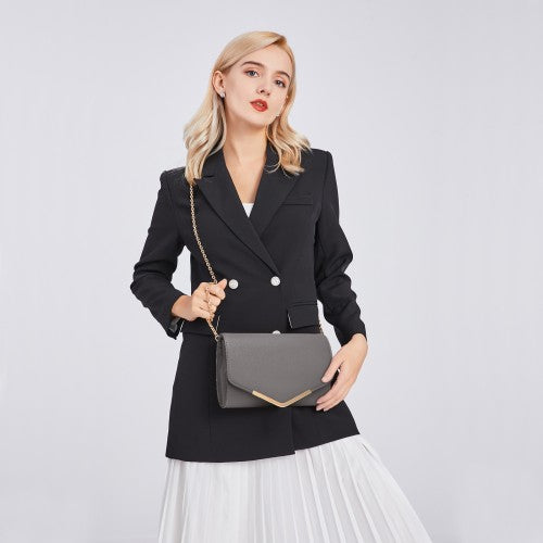 Miss Lulu Vegan Envelope Clutch Bag - Grey