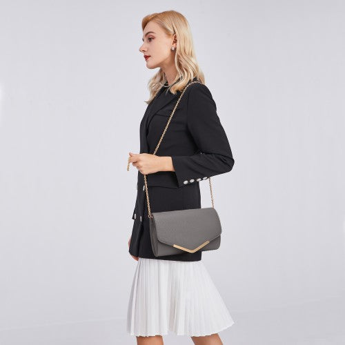 Miss Lulu Vegan Envelope Clutch Bag - Grey